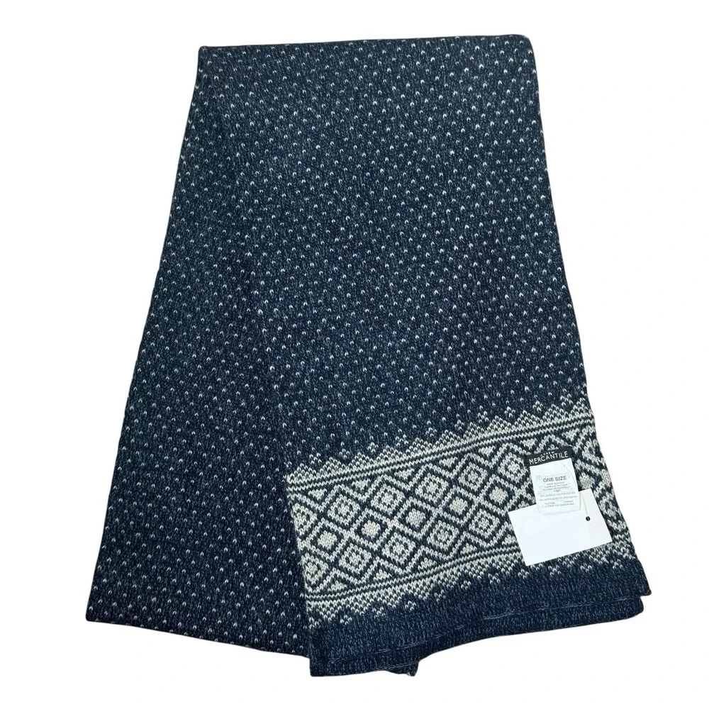 NWT J Crew Scarf Double Layer Navy Blue Fair Isle Classic Core Capsule Wardrobe